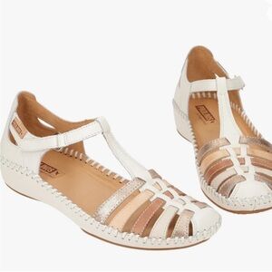 PIKOLINOS White and Tan Strappy Sandals